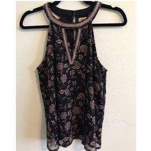 Halter neck tank top with beaded detailing